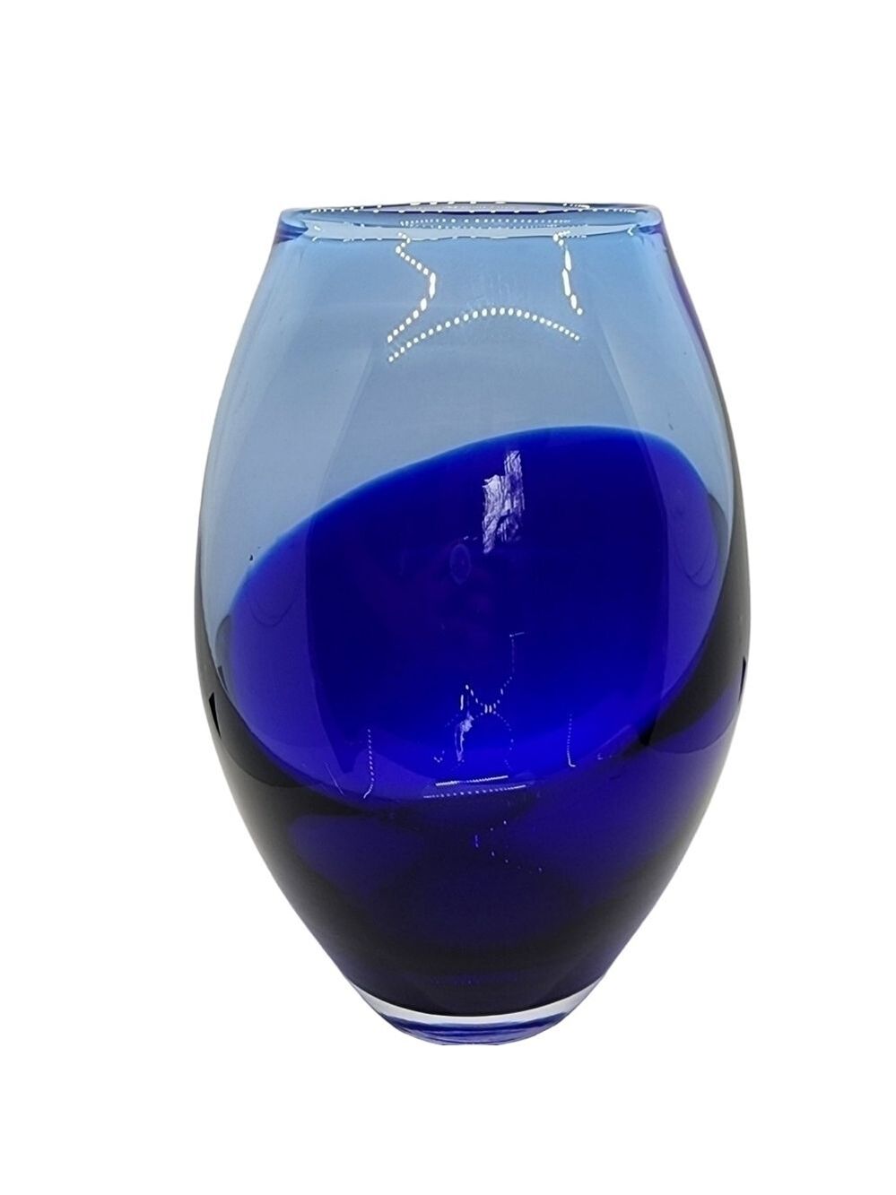 Large Glass vase cobalt blue angle design heavy thick vintage Estate